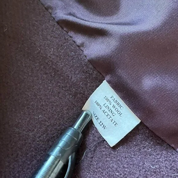 JoD Trench Coat Womens 22W Burgundy 100% Wool Velvet Collar 100% Leather Gloves - Picture 6 of 15